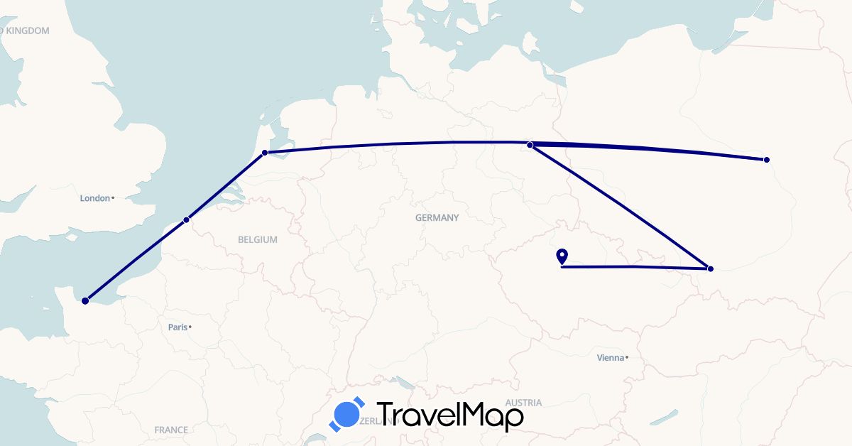 TravelMap itinerary: driving in Czech Republic, Germany, France, Netherlands, Poland (Europe)